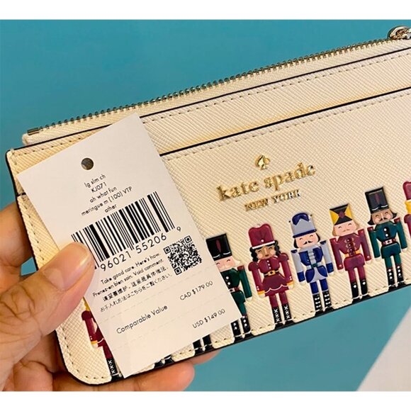 S Kate Spade Nutcracker Large Slim Cardholder Wallet KJ071 NWT Meringue White - Picture 10 of 11